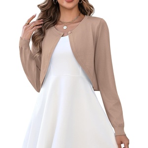 Zeagoo Cropped Cardigan Sweaters for Women Long Sleeve Shrug for Dresses(Khaki)