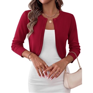 Zeagoo Cropped Cardigan Sweaters for Women Long Sleeve Shrug for Dresses(Red)