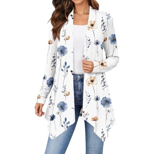 Zeagoo Lightweight Cardigan for Women Long Sleeve Open Front Cardigans(Flower White-bf290)