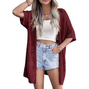 Zeagoo Lightweight Summer Crochet Cardigan for Women(Wine Red)