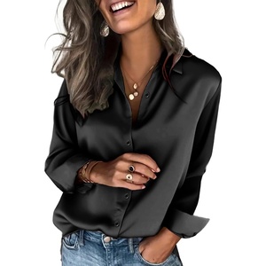 Zeagoo Satin Blouses for Women Silk Button Down Shirts Long Sleeve Tops(Black)