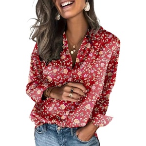 Zeagoo Satin Blouses for Women Silk Button Down Shirts Long Sleeve Tops(Floral Red)