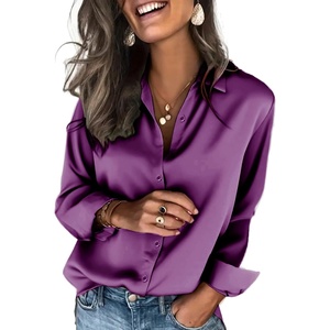 Zeagoo Satin Blouses for Women Silk Button Down Shirts Long Sleeve Tops(Purple)