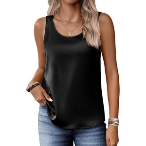 Zeagoo Silk Satin Tank Tops for Women Scoop Neck Sleeveless Camisole Tops(Black)