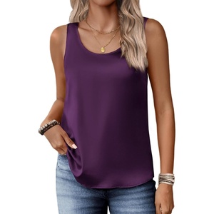 Zeagoo Silk Satin Tank Tops for Women Scoop Neck Sleeveless Camisole Tops(Deep Purple)