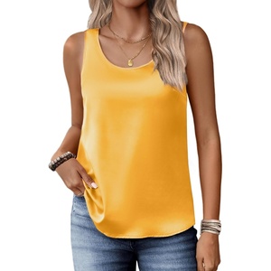 Zeagoo Silk Satin Tank Tops for Women Scoop Neck Sleeveless Camisole Tops(Yellow)