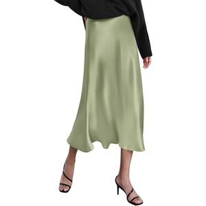 Zeagoo Skirts for Women High Waist Skirt Elegant Midi Skirt Satin(Apple Green)