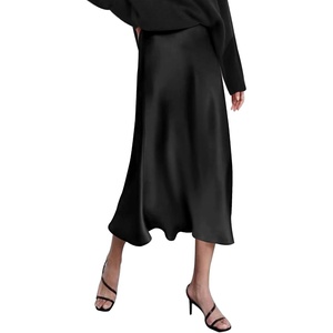 Zeagoo Skirts for Women High Waist Skirt Elegant Midi Skirt Satin(Black)