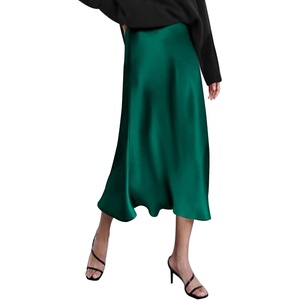 Zeagoo Skirts for Women High Waist Skirt Elegant Midi Skirt Satin(Green)