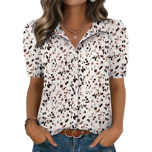 Zeagoo Women Button Down Shirts Puff Short Sleeve Blouses Chiffon Tops(Apricot-an443)