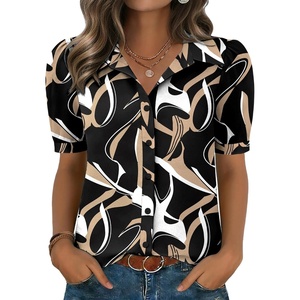 Zeagoo Women Button Down Shirts Puff Short Sleeve Blouses Chiffon Tops(Black-cx312)