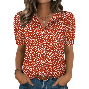 Zeagoo Women Button Down Shirts Puff Short Sleeve Blouses Chiffon Tops(Red Dot-jh590)