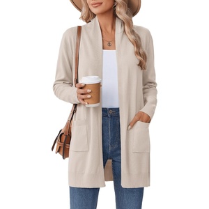 Zeagoo Women Long Cardigan Sweaters Lightweight Open Front Duster Knit Fashion Sweater Coats Trendy Cardigans with Pocket(Beige)