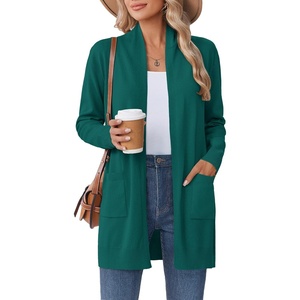 Zeagoo Women Long Cardigan Sweaters Lightweight Open Front Duster Knit Fashion Sweater Coats Trendy Cardigans with Pocket(Green)