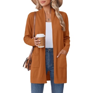 Zeagoo Women Long Cardigan Sweaters Lightweight Open Front Duster Knit Fashion Sweater Coats Trendy Cardigans with Pocket(Orange)