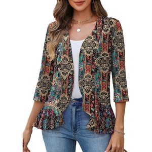 Zeagoo Women’s 2026 Summer 3/4 Sleeve Lightweight Cardigans Ruffles Coverup(A-mz721)