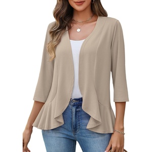 Zeagoo Women’s 2026 Summer 3/4 Sleeve Lightweight Cardigans Ruffles Coverup(Apricot)