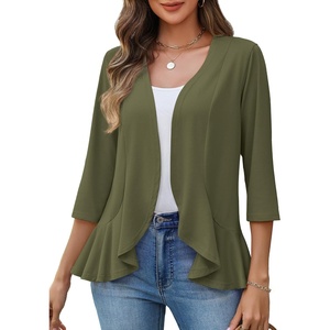 Zeagoo Women’s 2026 Summer 3/4 Sleeve Lightweight Cardigans Ruffles Coverup(Army Green)