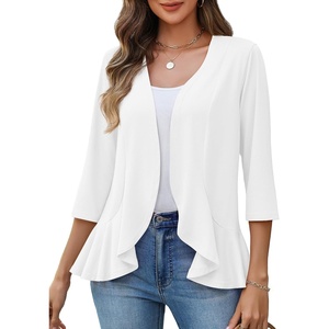 Zeagoo Women’s 2026 Summer 3/4 Sleeve Lightweight Cardigans Ruffles Coverup(A-white)