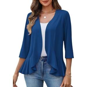 Zeagoo Women’s 2026 Summer 3/4 Sleeve Lightweight Cardigans Ruffles Coverup(Blue)