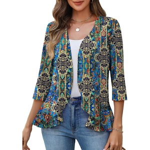 Zeagoo Women’s 2026 Summer 3/4 Sleeve Lightweight Cardigans Ruffles Coverup(Mz779)
