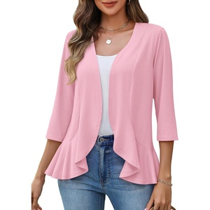 Zeagoo Women’s 2026 Summer 3/4 Sleeve Lightweight Cardigans Ruffles Coverup(Pink)