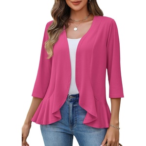 Zeagoo Women’s 2026 Summer 3/4 Sleeve Lightweight Cardigans Ruffles Coverup(Rose)