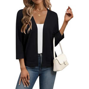 Zeagoo Womens 3/4 Sleeve Cropped Cardigan Sweater Lightweight Bolero Shrugs(Black)