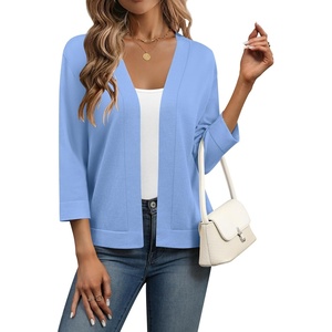 Zeagoo Womens 3/4 Sleeve Cropped Cardigan Sweater Lightweight Bolero Shrugs(Blue)
