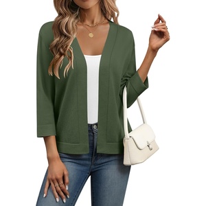 Zeagoo Womens 3/4 Sleeve Cropped Cardigan Sweater Lightweight Bolero Shrugs(Green)