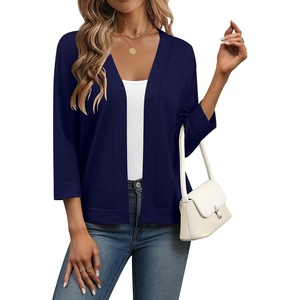 Zeagoo Womens 3/4 Sleeve Cropped Cardigan Sweater Lightweight Bolero Shrugs(Navy Blue)
