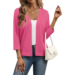 Zeagoo Womens 3/4 Sleeve Cropped Cardigan Sweater Lightweight Bolero Shrugs(Pink)
