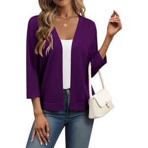Zeagoo Womens 3/4 Sleeve Cropped Cardigan Sweater Lightweight Bolero Shrugs(Purple)