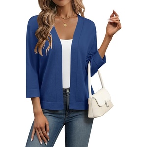 Zeagoo Womens 3/4 Sleeve Cropped Cardigan Sweater Lightweight Bolero Shrugs(Royal Blue)