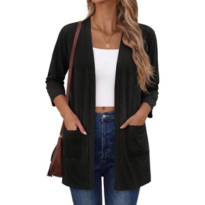 Zeagoo Women’s 3/4 Sleeve Lightweight Cardigan Casual Open Front Cardigans(A-black)