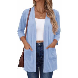 Zeagoo Women’s 3/4 Sleeve Lightweight Cardigan Casual Open Front Cardigans(Blue)