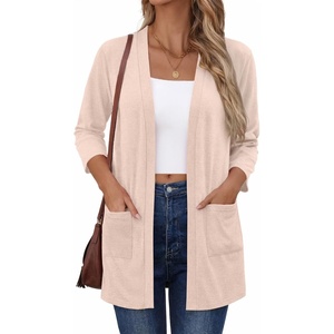 Zeagoo Women’s 3/4 Sleeve Lightweight Cardigan Casual Open Front Cardigans(Champagne)