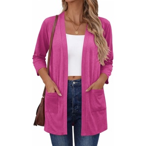Zeagoo Women’s 3/4 Sleeve Lightweight Cardigan Casual Open Front Cardigans(Rose Red)