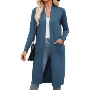 Zeagoo Women’s Long Cardigan Sweaters Lightweight Sweater Long Sleeve Open Front Casual Knit Duster Cardigans with Pocket(Blue)