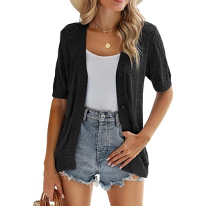 Zeagoo Women’s Short Sleeve Sweaters 2026 Summer Crochet Cropped Cardigan(Black)