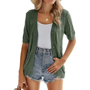 Zeagoo Women’s Short Sleeve Sweaters 2026 Summer Crochet Cropped Cardigan(Green)