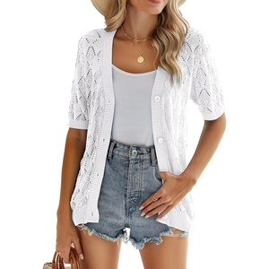 Zeagoo Women’s Short Sleeve Sweaters 2026 Summer Crochet Cropped Cardigan(White)