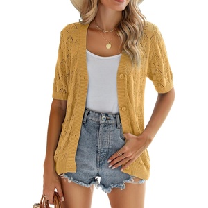 Zeagoo Women’s Short Sleeve Sweaters 2026 Summer Crochet Cropped Cardigan(Yellow)