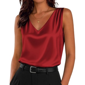 Zeagoo Women’s Silk Satin Camisole Tank Tops V Neck Blouses Work Shirts(Red)