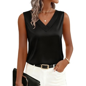 Zeagoo Women’s Silk Satin Tank Tops V Neck Camisoles Sleeveless Blouses(Black)