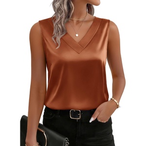 Zeagoo Women’s Silk Satin Tank Tops V Neck Camisoles Sleeveless Blouses(Orange)