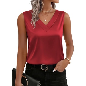 Zeagoo Women’s Silk Satin Tank Tops V Neck Camisoles Sleeveless Blouses(Red)