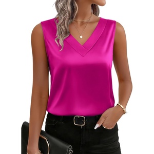 Zeagoo Women’s Silk Satin Tank Tops V Neck Camisoles Sleeveless Blouses(Rose)