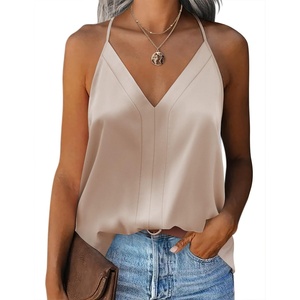Zeagoo Womens Silk Satin Tank Tops V Neck Sleeveless Blouse Camisole Top(Champagne)