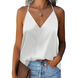Zeagoo Womens Silk Satin Tank Tops V Neck Sleeveless Blouse Camisole Top(White)